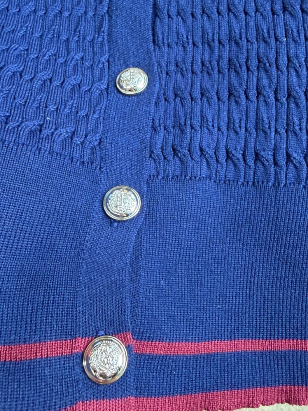 Polo Ralph Lauren Women Cable Knit 2 Piece Set Navy Striped Polo Cardigan - Picture 5 of 11